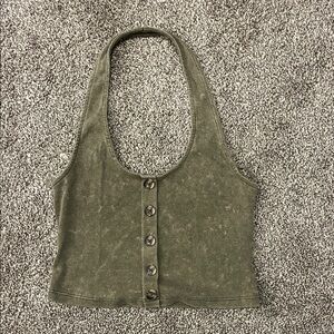 Aeropostale Olive Button-Up Halter Crop Top